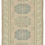 Anadolu Eskitme Bej Pamuk Üzerine Yün El Dokuma Halı-100x413