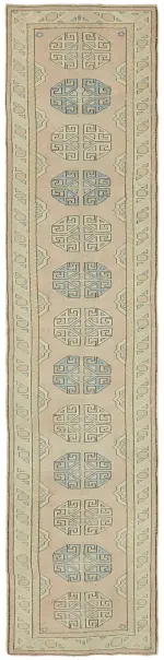 Anadolu Eskitme Bej Pamuk Üzerine Yün El Dokuma Halı-100x413