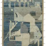 Tribal Modern Dizayn Mavi Pamuk Üzerine Yün El Dokuma Halı-275x365