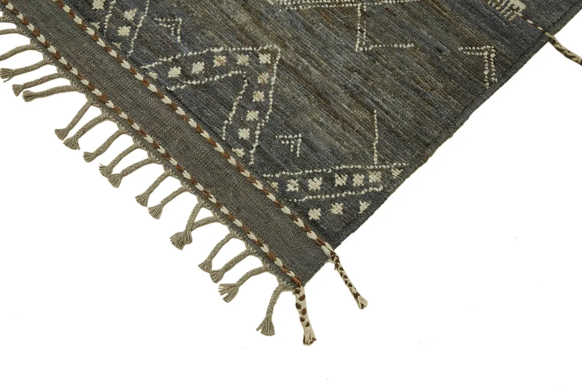 Tribal Modern Dizayn Gri Pamuk Üzerine Yün El Dokuma Halı-283x370 - Görsel 4