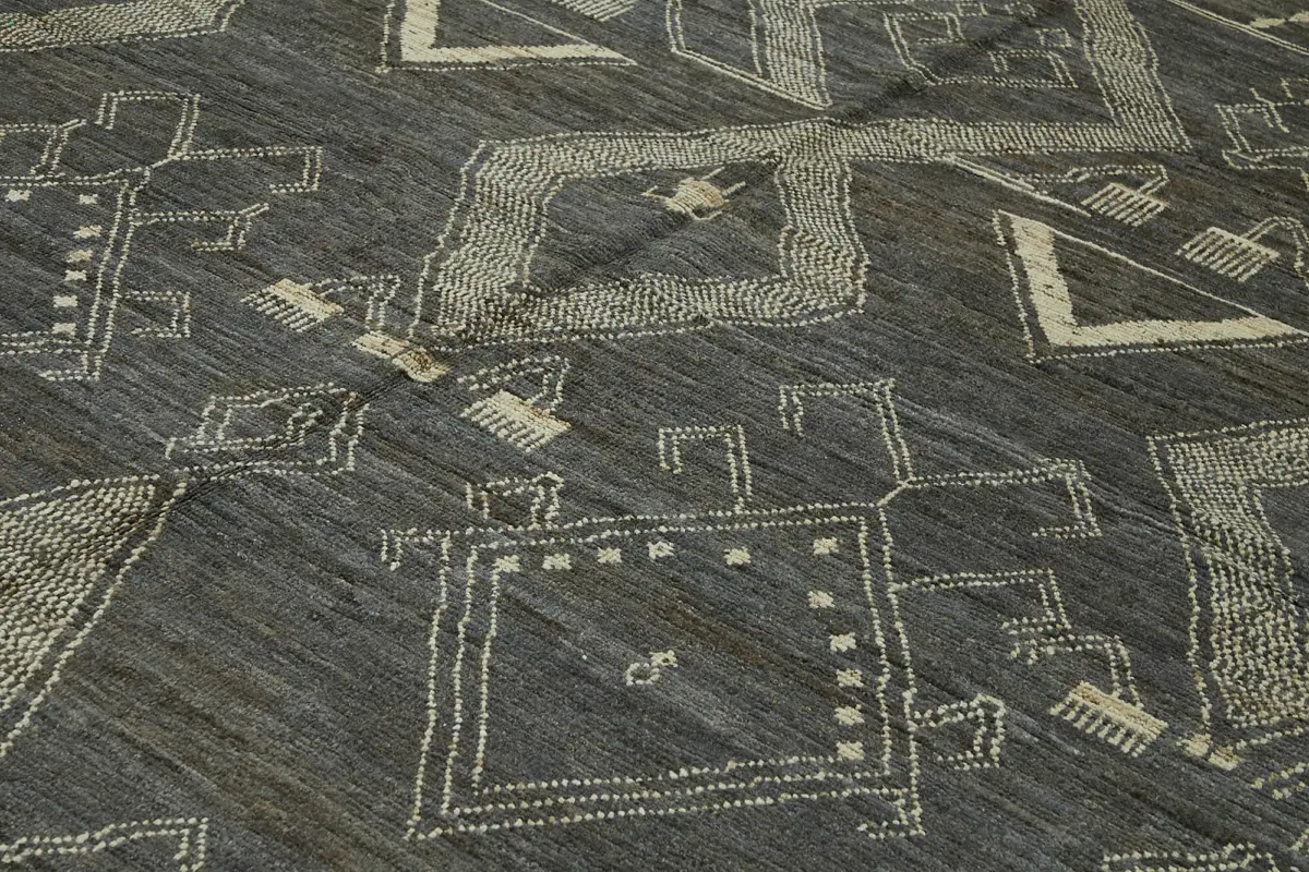 Tribal Modern Dizayn Gri Pamuk Üzerine Yün El Dokuma Halı-283x370 - Görsel 5