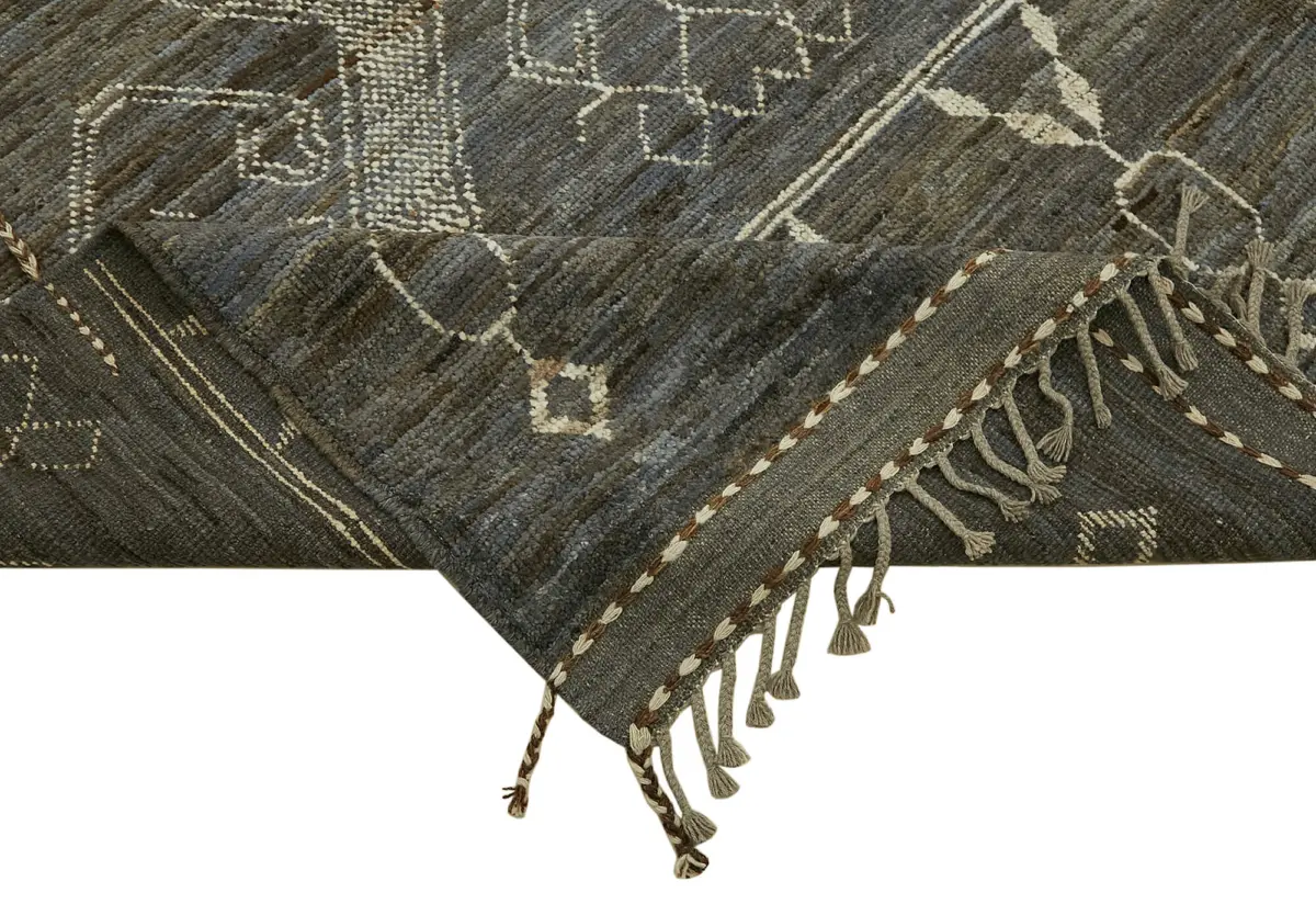 Tribal Modern Dizayn Gri Pamuk Üzerine Yün El Dokuma Halı-283x370 - Görsel 6