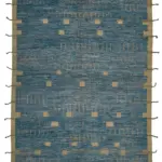 Tribal Modern Dizayn Mavi Pamuk Üzerine Yün El Dokuma Halı-281x380