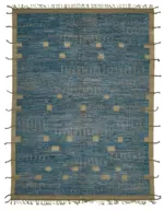 Tribal Modern Dizayn Mavi Pamuk Üzerine Yün El Dokuma Halı-281x380