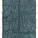 Tribal Modern Dizayn Mavi Pamuk Üzerine Yün El Dokuma Halı-250x310