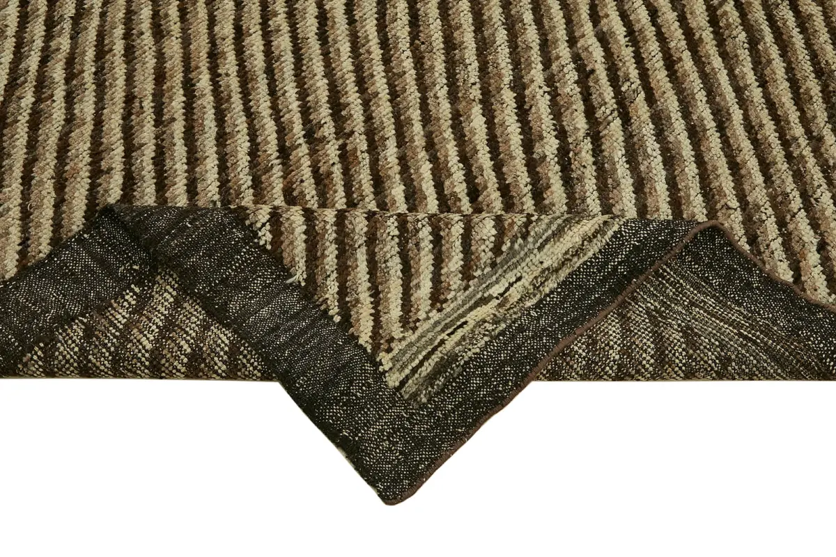 Tribal Modern Dizayn Kahverengi Pamuk Üzerine Yün El Dokuma Halı-283x345 - Görsel 6
