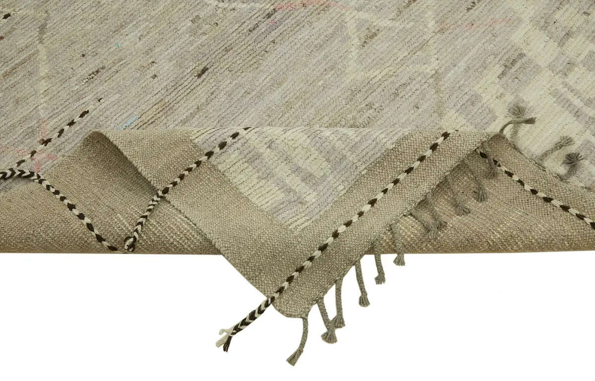 Tribal Modern Dizayn Bej Pamuk Üzerine Yün El Dokuma Halı-290x374 - Görsel 6
