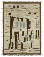 Tribal Modern Dizayn Bej Pamuk Üzerine Yün El Dokuma Halı-274x378