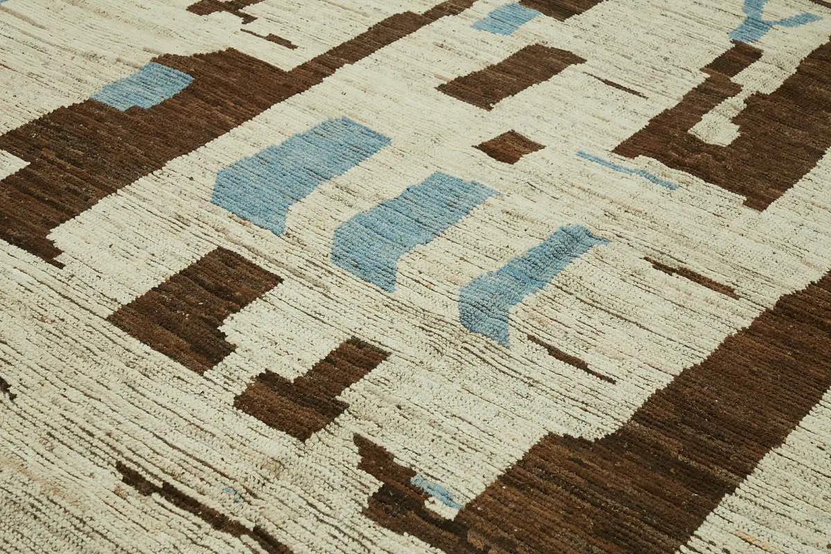 Tribal Modern Dizayn Bej Pamuk Üzerine Yün El Dokuma Halı-274x378 - Görsel 5