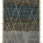 Tribal Modern Dizayn Mavi Pamuk Üzerine Yün El Dokuma Halı-280x372