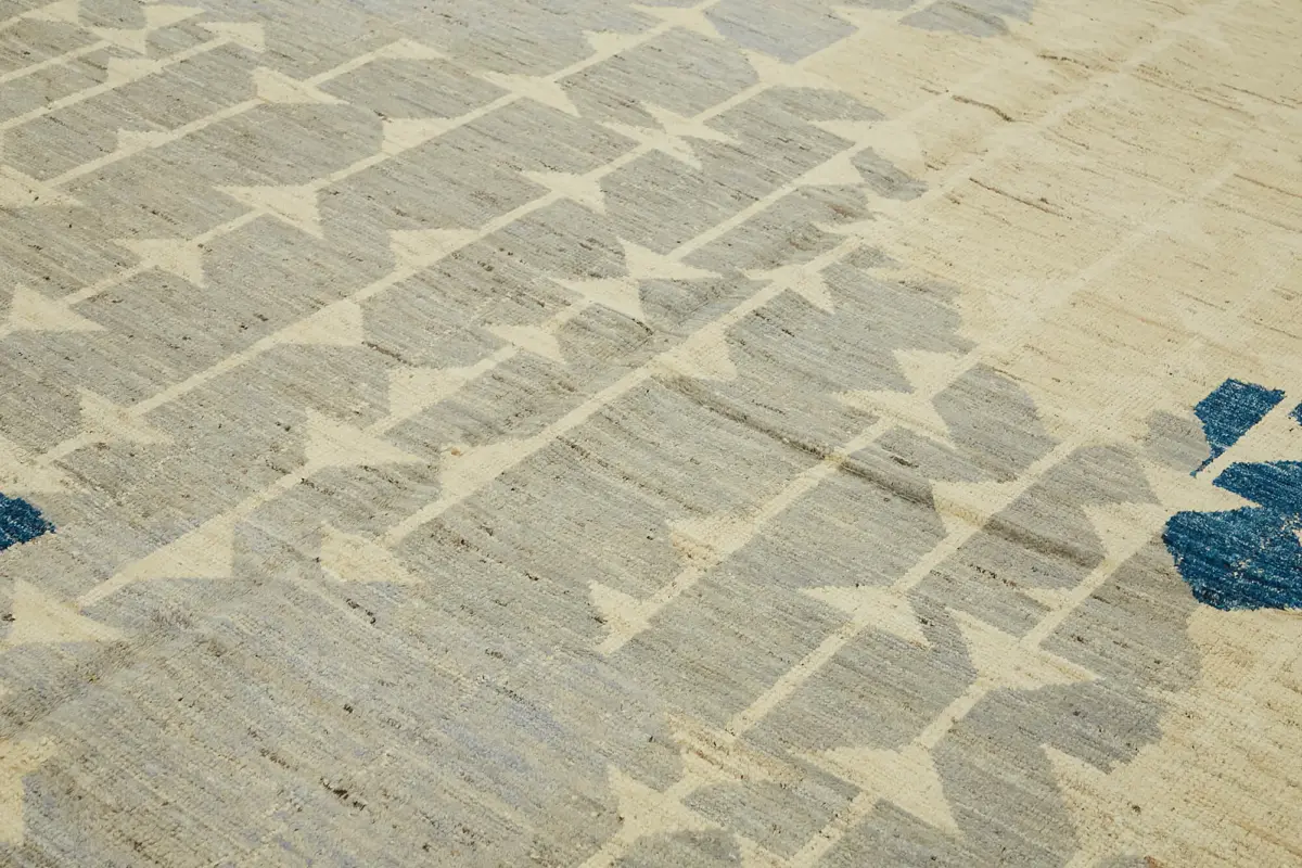 Tribal Modern Dizayn Bej Pamuk Üzerine Yün El Dokuma Halı-273x382 - Görsel 5