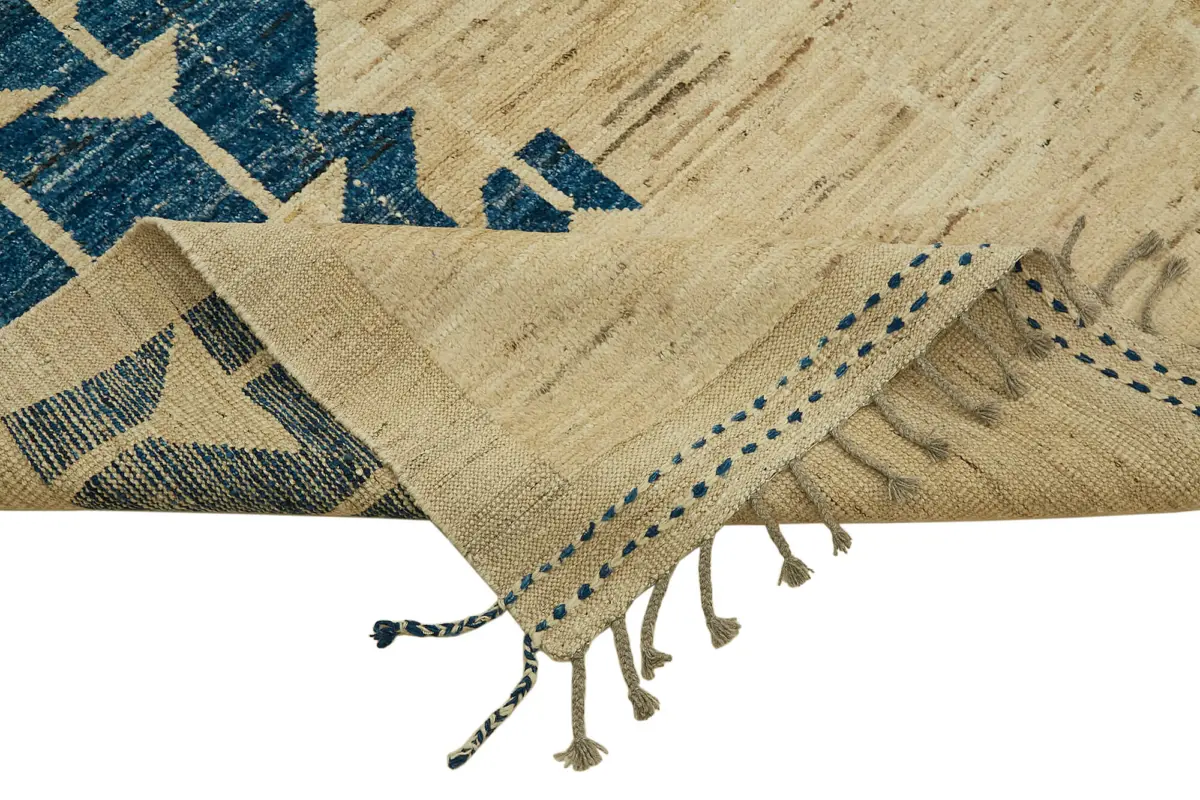 Tribal Modern Dizayn Bej Pamuk Üzerine Yün El Dokuma Halı-273x382 - Görsel 6