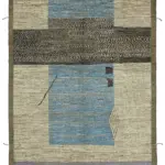 Tribal Modern Dizayn Bej Pamuk Üzerine Yün El Dokuma Halı-288x352