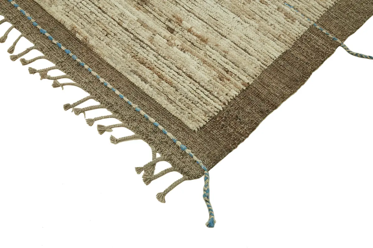 Tribal Modern Dizayn Bej Pamuk Üzerine Yün El Dokuma Halı-288x352 - Görsel 4