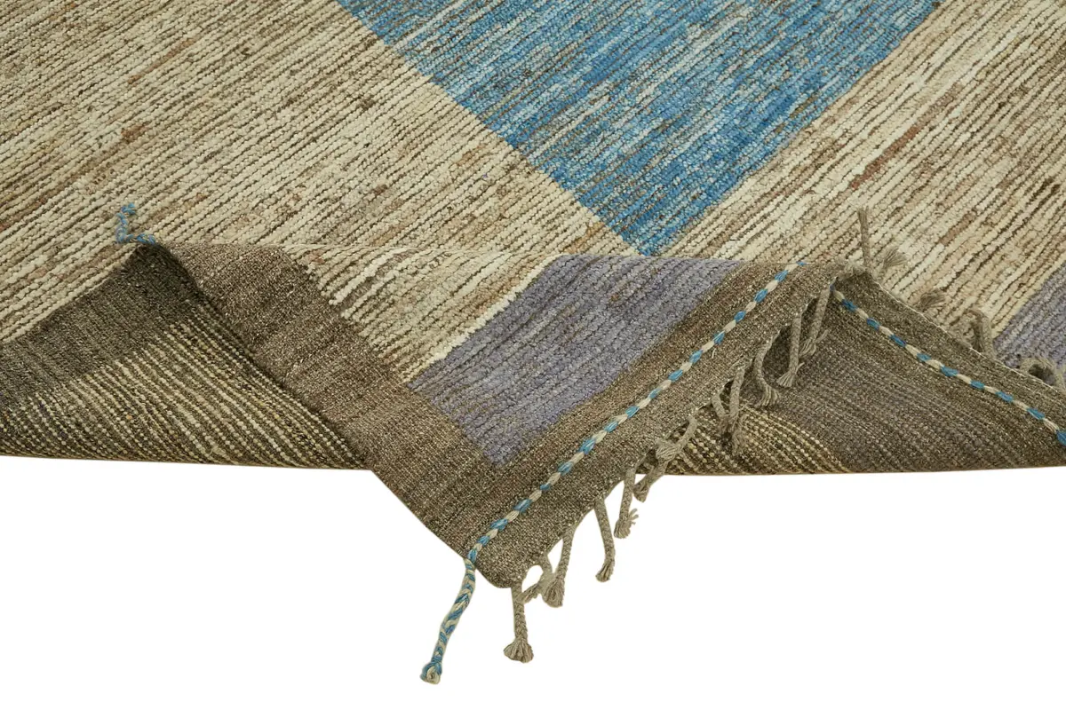 Tribal Modern Dizayn Bej Pamuk Üzerine Yün El Dokuma Halı-288x352 - Görsel 6