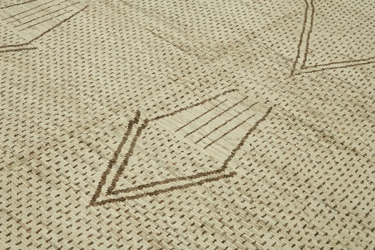 Tribal Modern Dizayn Bej Pamuk Üzerine Yün El Dokuma Halı-304x370 - Görsel 5