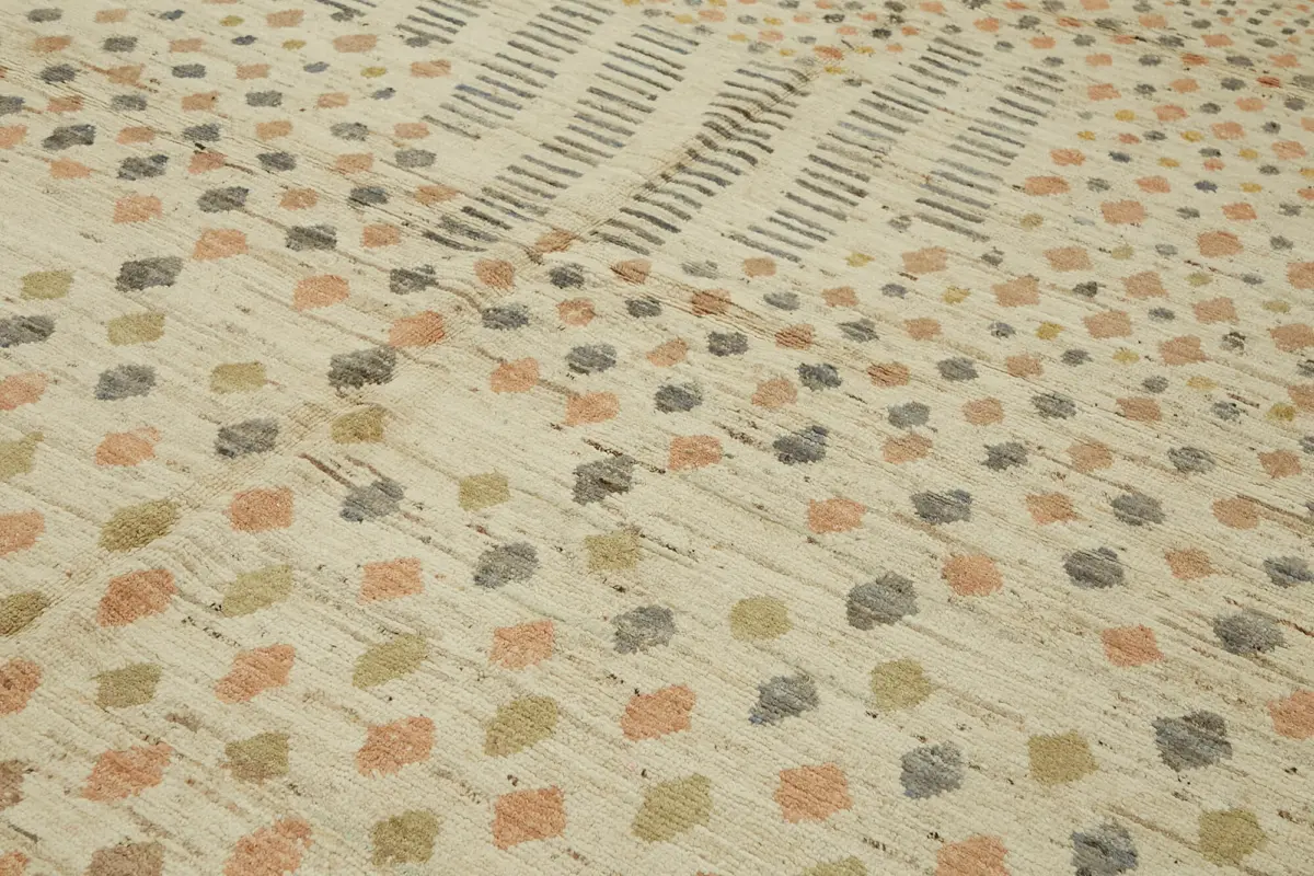 Tribal Modern Dizayn Bej Pamuk Üzerine Yün El Dokuma Halı-292x377 - Görsel 5