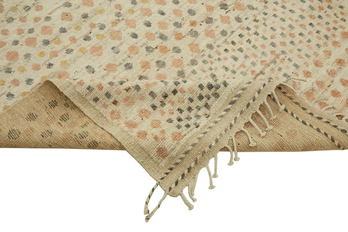 Tribal Modern Dizayn Bej Pamuk Üzerine Yün El Dokuma Halı-292x377 - Görsel 6