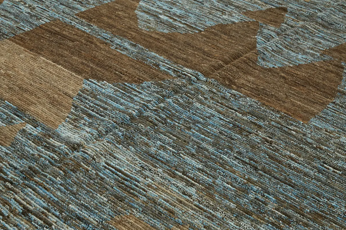 Tribal Modern Dizayn Kahverengi Pamuk Üzerine Yün El Dokuma Halı-286x380 - Görsel 5