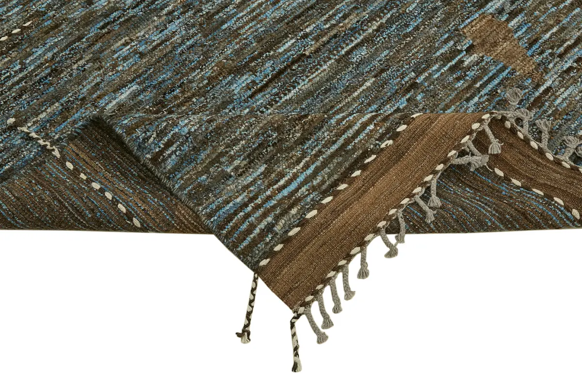 Tribal Modern Dizayn Kahverengi Pamuk Üzerine Yün El Dokuma Halı-286x380 - Görsel 6