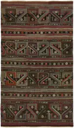 Anadolu Eskitme Multi Renk Pamuk Üzerine Yün El Dokuma Kilim-136x230