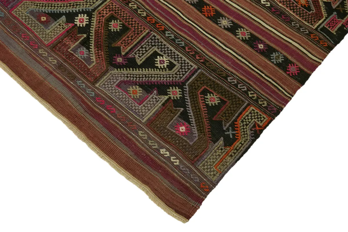 Anadolu Eskitme Multi Renk Pamuk Üzerine Yün El Dokuma Kilim-136x230 - Görsel 4