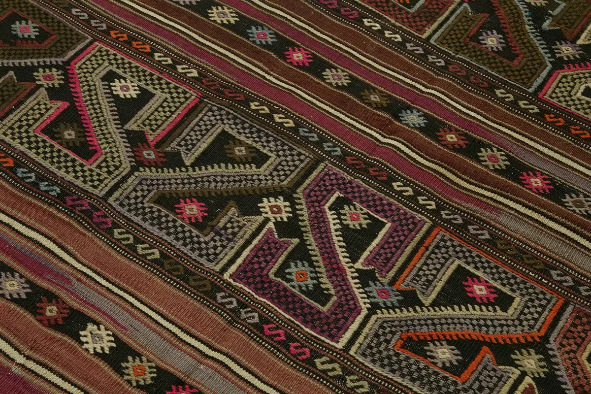 Anadolu Eskitme Multi Renk Pamuk Üzerine Yün El Dokuma Kilim-136x230 - Görsel 5