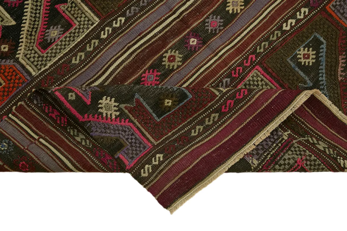 Anadolu Eskitme Multi Renk Pamuk Üzerine Yün El Dokuma Kilim-136x230 - Görsel 6