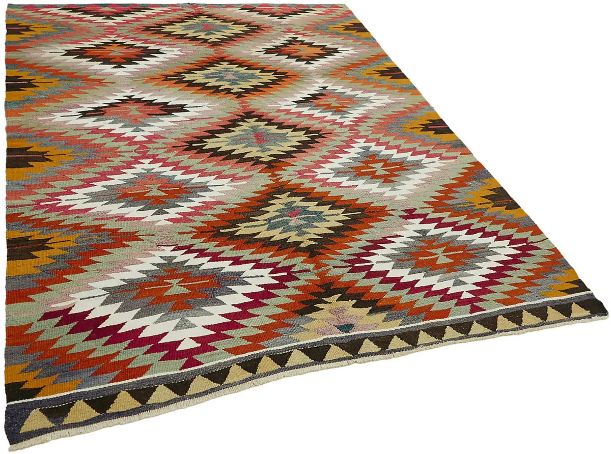 Anadolu Eskitme Multi Renk Pamuk Üzerine Yün El Dokuma Kilim-170x214 - Görsel 2