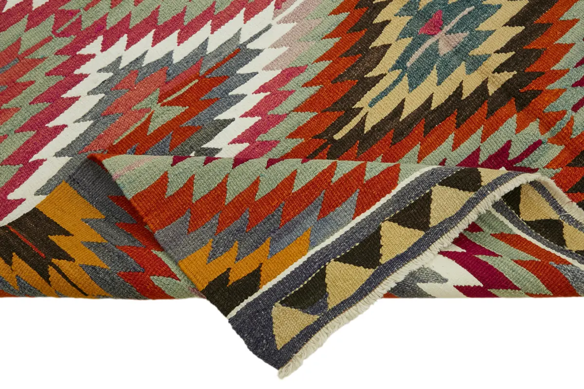 Anadolu Eskitme Multi Renk Pamuk Üzerine Yün El Dokuma Kilim-170x214 - Görsel 6