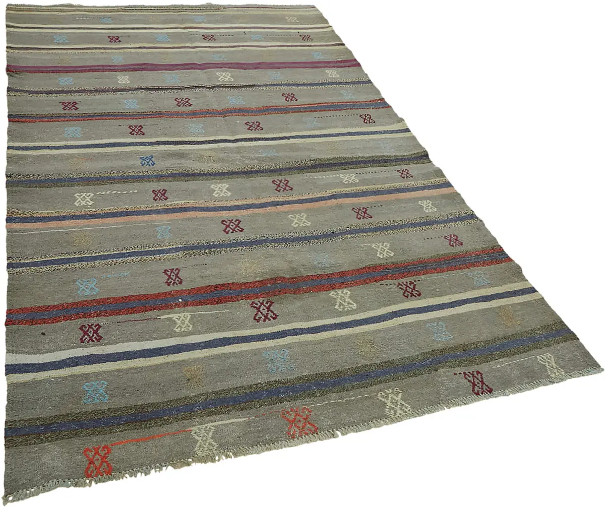 Anadolu Eskitme Multi Renk Pamuk Üzerine Yün El Dokuma Kilim-148x250 - Görsel 2