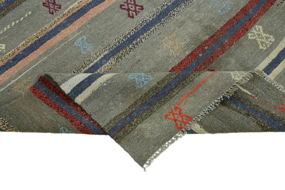 Anadolu Eskitme Multi Renk Pamuk Üzerine Yün El Dokuma Kilim-148x250 - Görsel 6