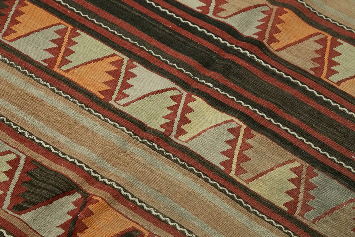 Anadolu Eskitme Multi Renk Pamuk Üzerine Yün El Dokuma Kilim-148x233 - Görsel 5