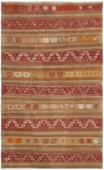 Anadolu Eskitme Multi Renk Pamuk Üzerine Yün El Dokuma Kilim-158x254