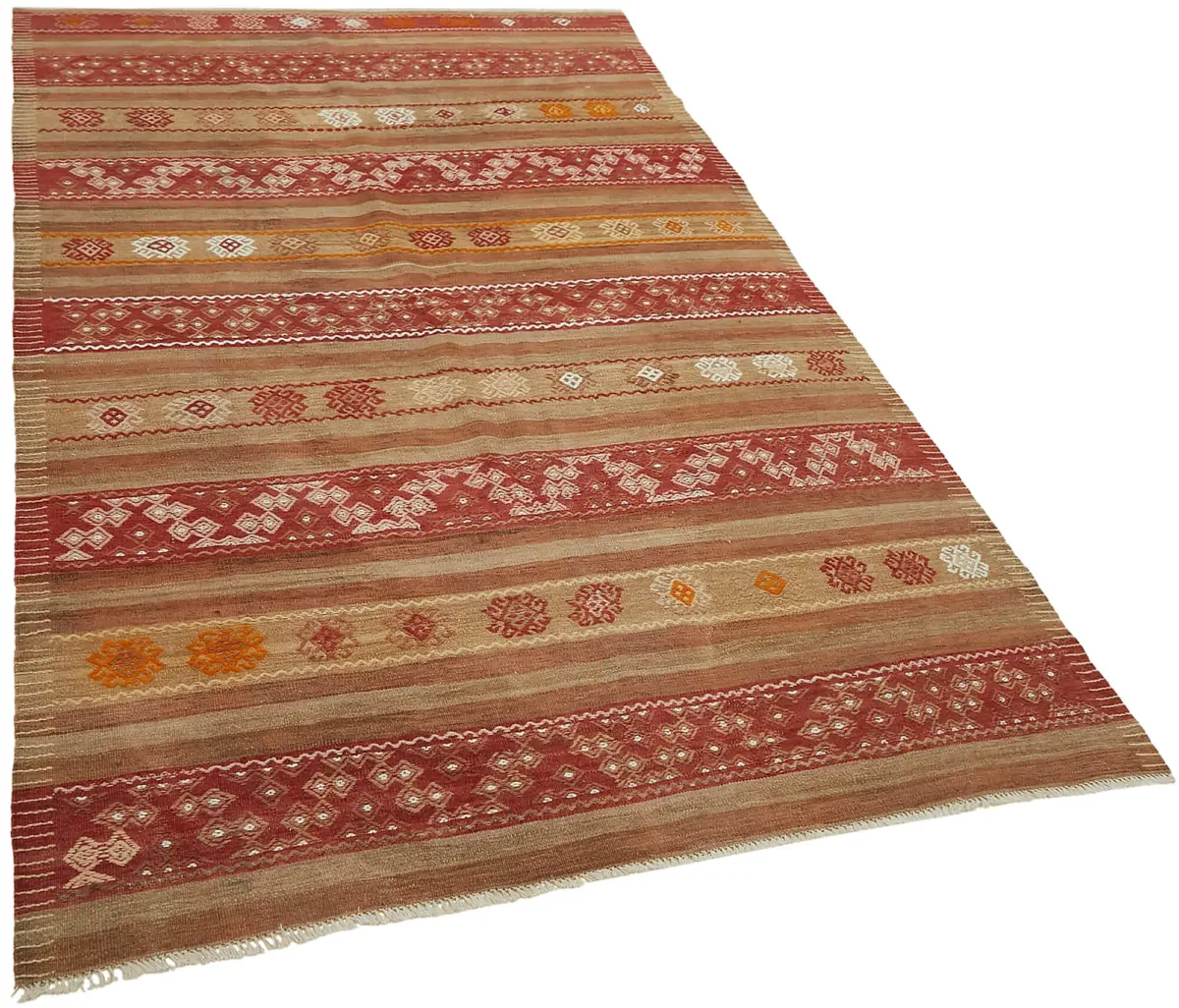 Anadolu Eskitme Multi Renk Pamuk Üzerine Yün El Dokuma Kilim-158x254 - Görsel 2