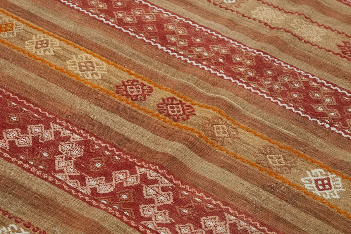Anadolu Eskitme Multi Renk Pamuk Üzerine Yün El Dokuma Kilim-158x254 - Görsel 5