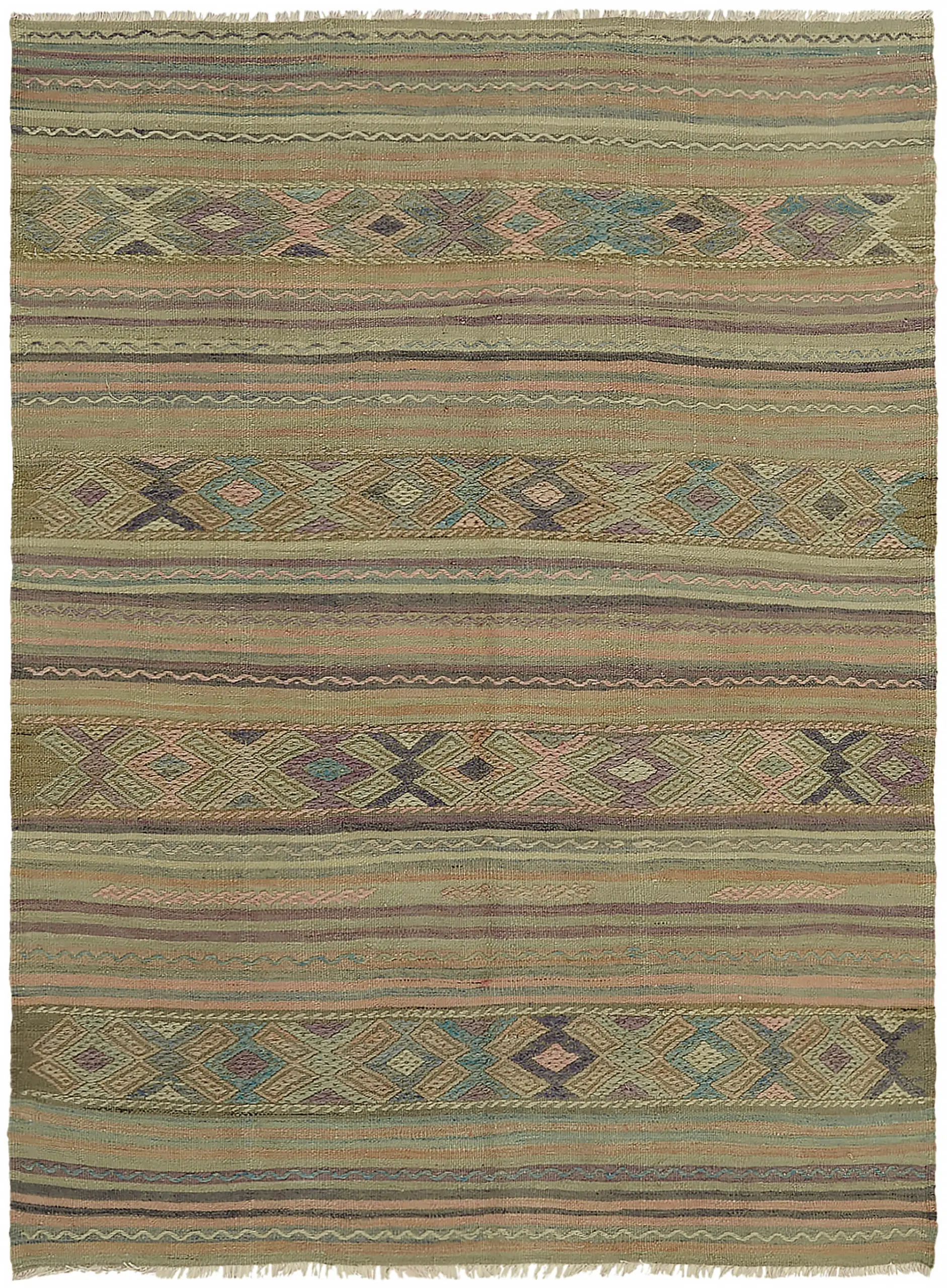 Anadolu Eskitme Multi Renk Pamuk Üzerine Yün El Dokuma Kilim-170x222 - Görsel 1