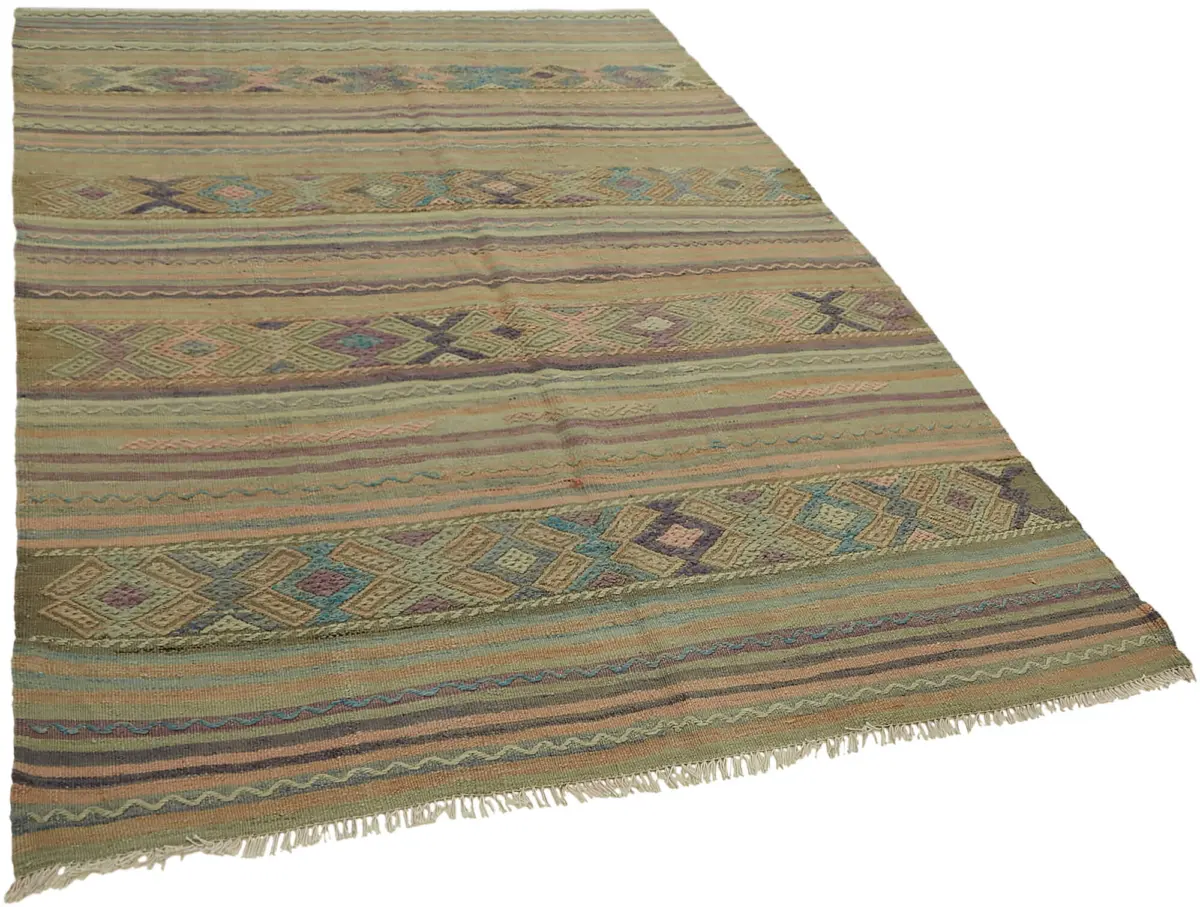 Anadolu Eskitme Multi Renk Pamuk Üzerine Yün El Dokuma Kilim-170x222 - Görsel 2