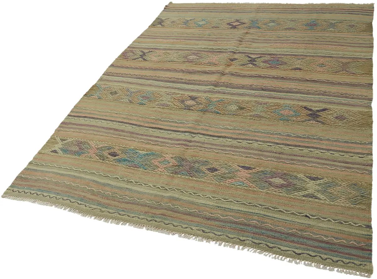 Anadolu Eskitme Multi Renk Pamuk Üzerine Yün El Dokuma Kilim-170x222 - Görsel 3