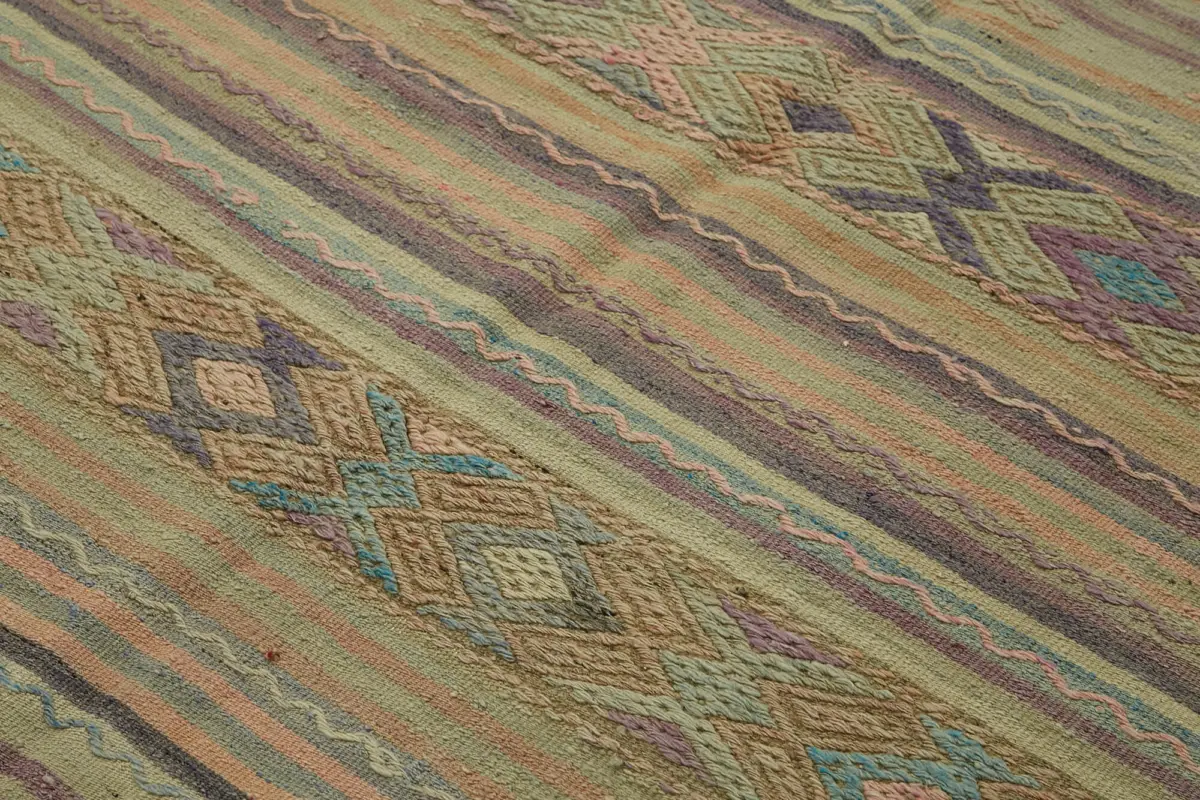 Anadolu Eskitme Multi Renk Pamuk Üzerine Yün El Dokuma Kilim-170x222 - Görsel 5