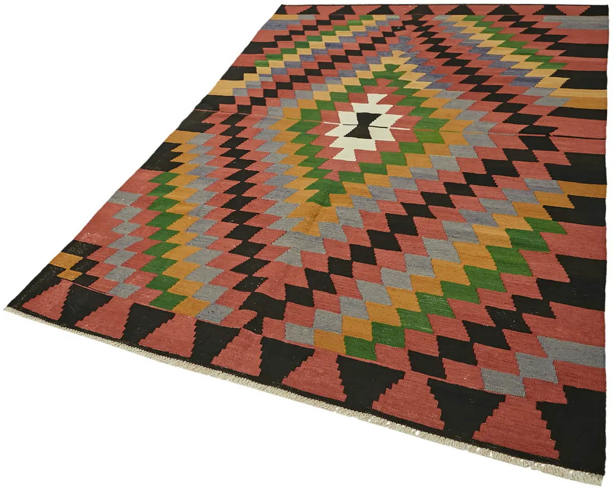 Anadolu Eskitme Multi Renk Pamuk Üzerine Yün El Dokuma Kilim-170x237 - Görsel 3