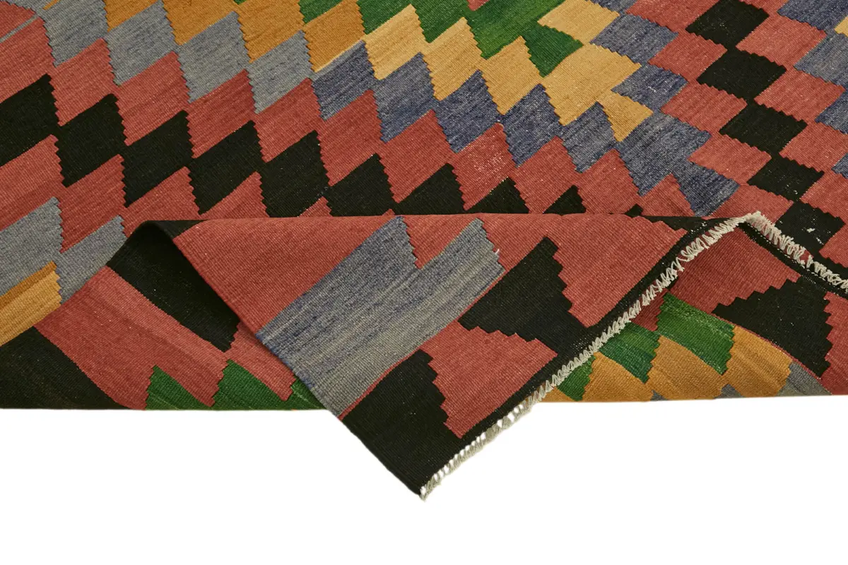 Anadolu Eskitme Multi Renk Pamuk Üzerine Yün El Dokuma Kilim-170x237 - Görsel 6