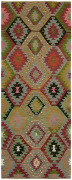 Anadolu Eskitme Multi Renk Pamuk Üzerine Yün El Dokuma Kilim-107x264