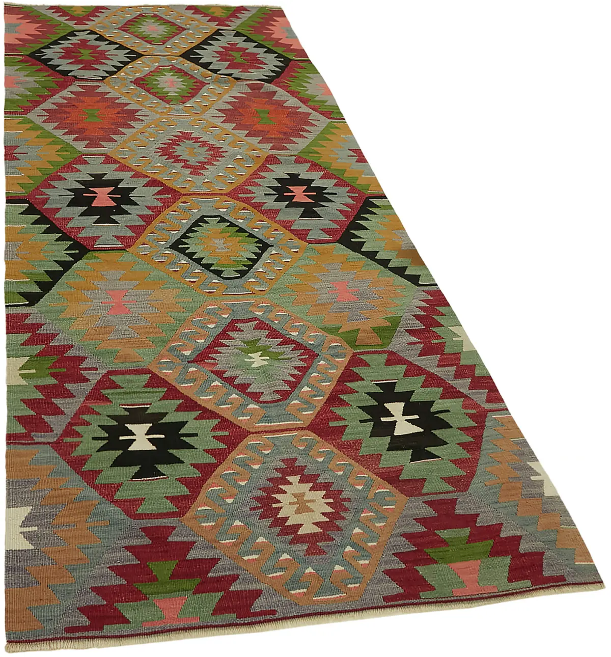 Anadolu Eskitme Multi Renk Pamuk Üzerine Yün El Dokuma Kilim-107x264 - Görsel 2