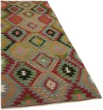 Anadolu Eskitme Multi Renk Pamuk Üzerine Yün El Dokuma Kilim-107x264 - Görsel 2