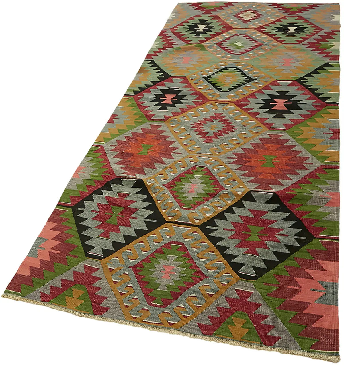 Anadolu Eskitme Multi Renk Pamuk Üzerine Yün El Dokuma Kilim-107x264 - Görsel 3