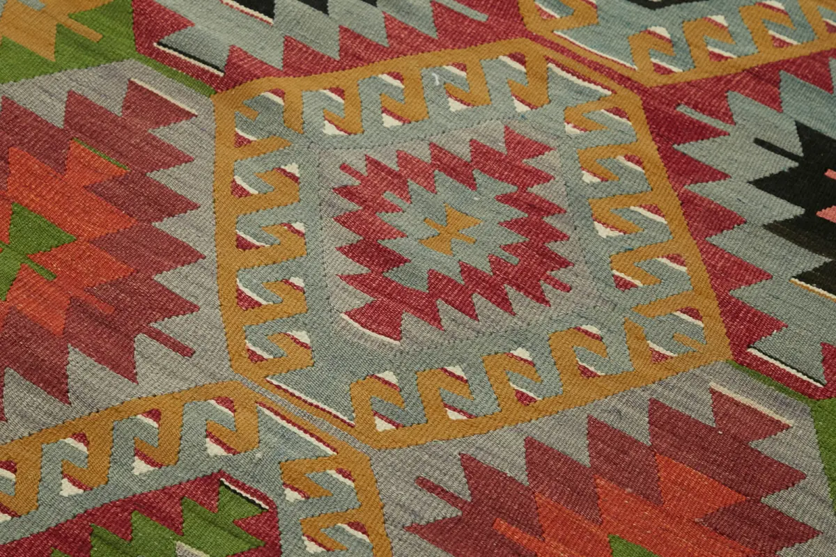 Anadolu Eskitme Multi Renk Pamuk Üzerine Yün El Dokuma Kilim-107x264 - Görsel 5