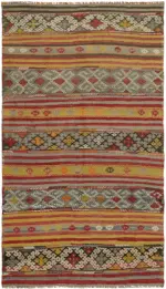 Anadolu Eskitme Multi Renk Pamuk Üzerine Yün El Dokuma Kilim-154x250