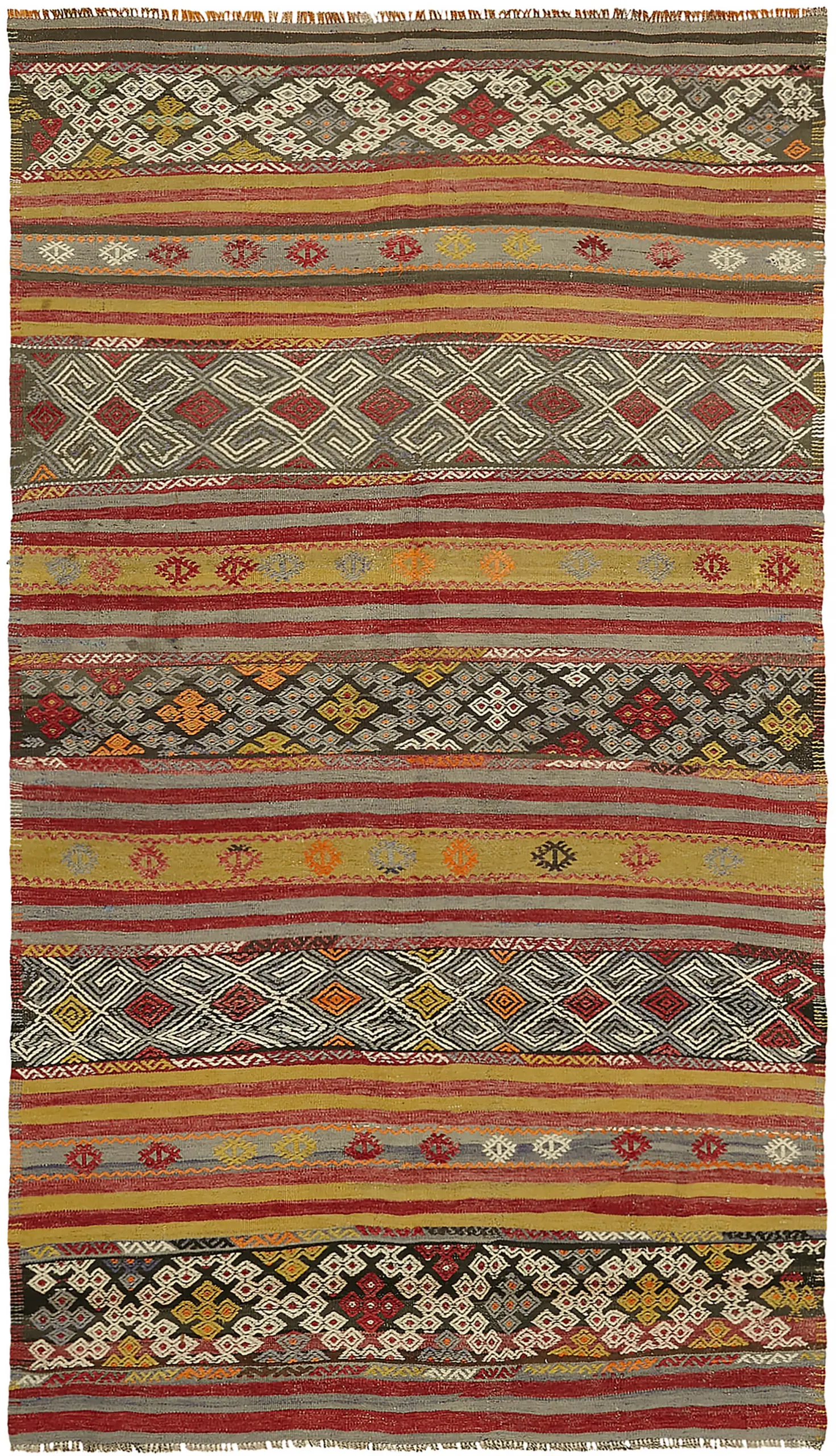 Anadolu Eskitme Multi Renk Pamuk Üzerine Yün El Dokuma Kilim-154x250 - Görsel 1