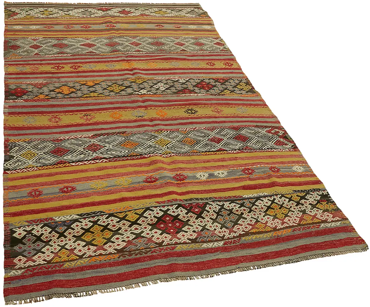 Anadolu Eskitme Multi Renk Pamuk Üzerine Yün El Dokuma Kilim-154x250 - Görsel 2